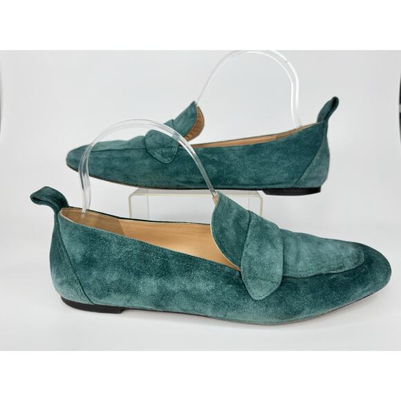 J.Crew Womens Marie Suede Tab Loafer Flats 9.5 Green Teal Leather Preppy Classic - Picture 2 of 13